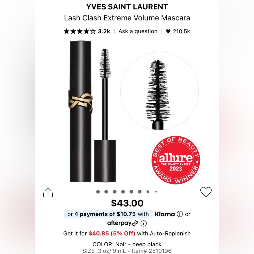 🌟SOLD🌟YVESSAINTLAURENT Lash Clash Extreme Volume Mascara Noirdeep black FullSize - Picture 2 of 12